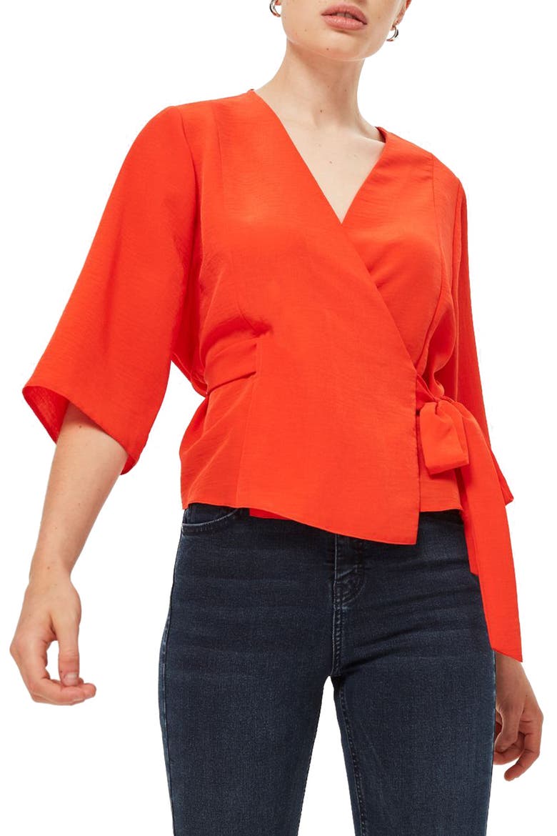 Kimono Wrap Blouse, Main, color, RED