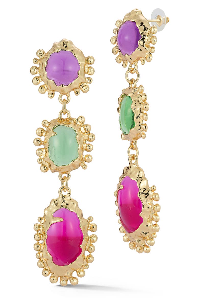 CZ Beaded Drop Earrings, Main, color, GOLD