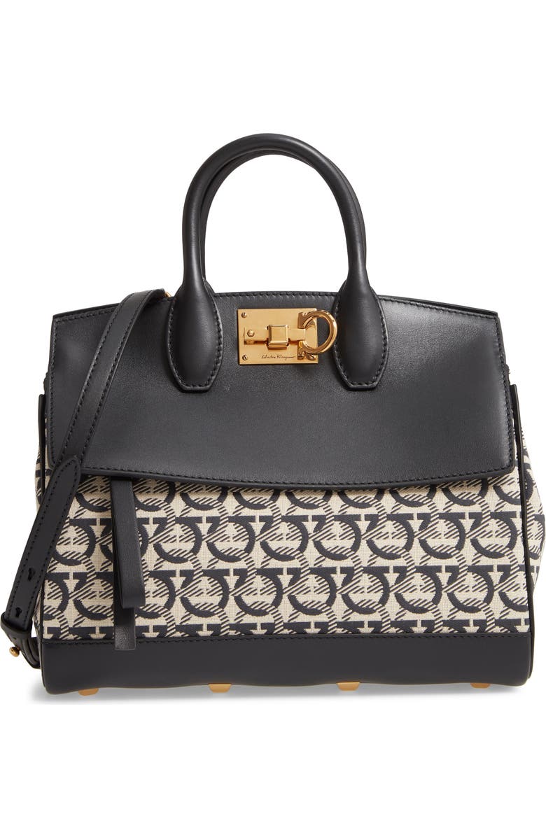 FERRAGAMO Salvatore Ferragamo Small The Studio Jacquard Canvas & Leather Top Handle Bag, Main, color,