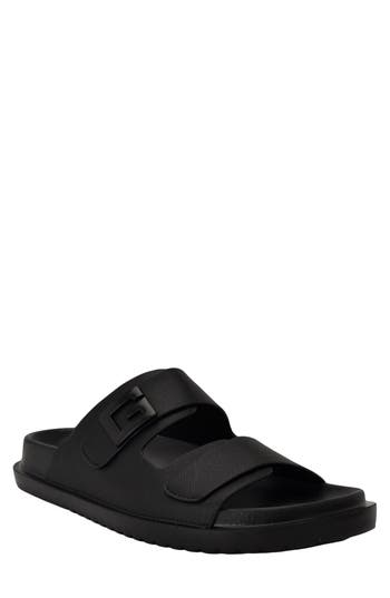 Guess Vugon Slide Sandal In Black Saffiano Texture