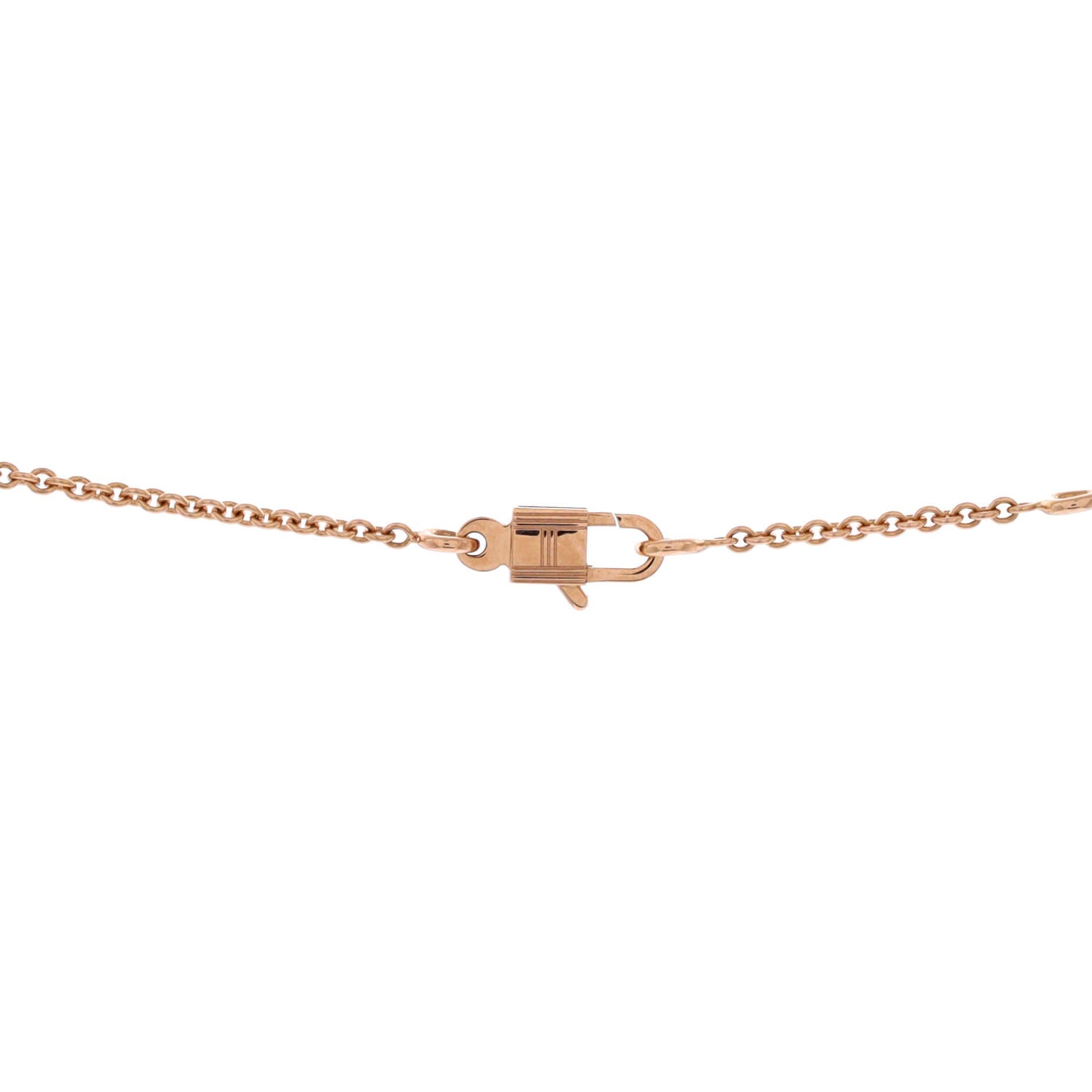 Pre-Owned Hermes Amulettes Cadenas Pendant Necklace 18K Rose Gold with Diamonds, Alternate, color, Rose Gold