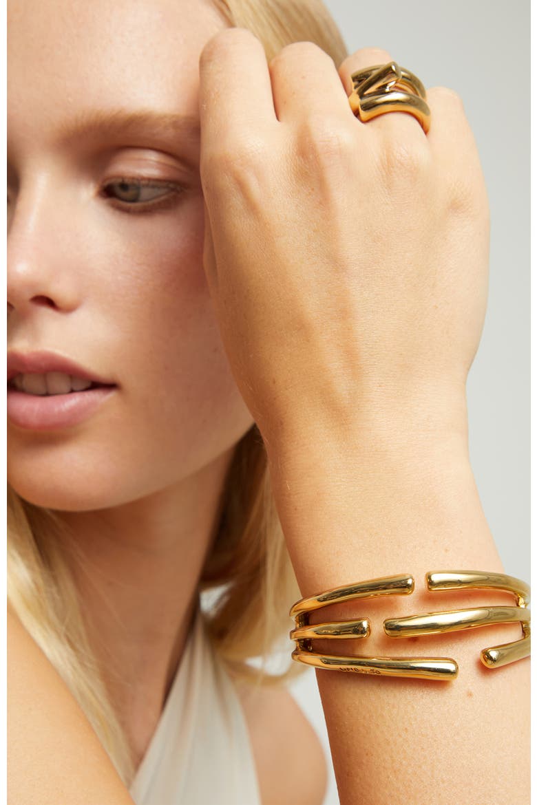 18K Gold-Plated Bracelet in the Shape of Several Tubes, Alternate, color, Gold