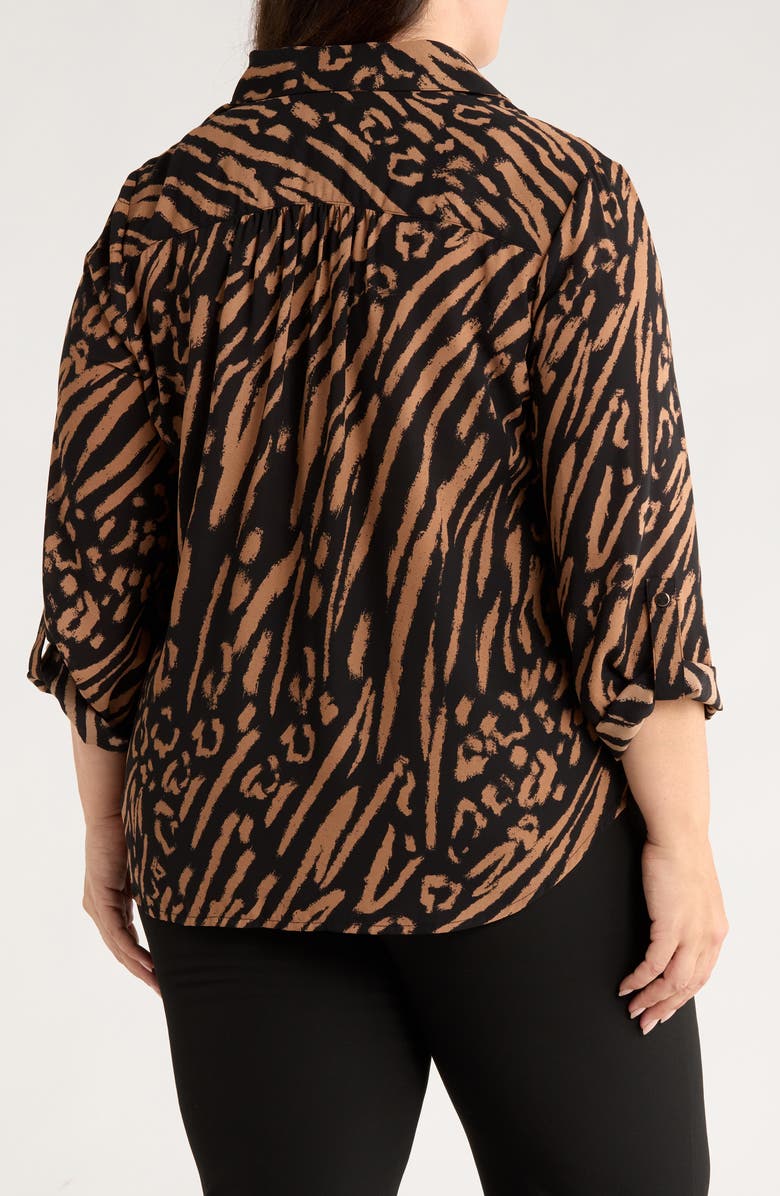 AK ANNE KLEIN Print Johnny Collar Top, Alternate, color,