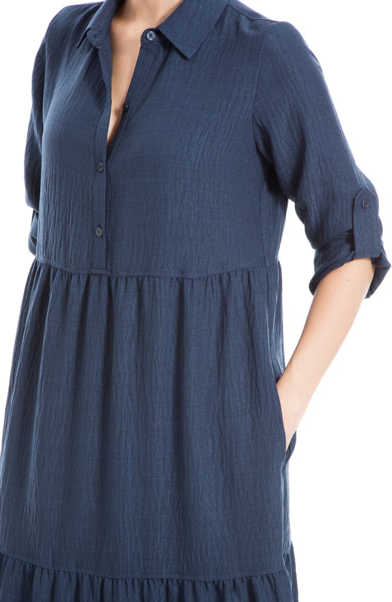 MAX STUDIO LONDON Tiered Long Sleeve Gauze Shirtdress, Alternate, color, Heather Navy