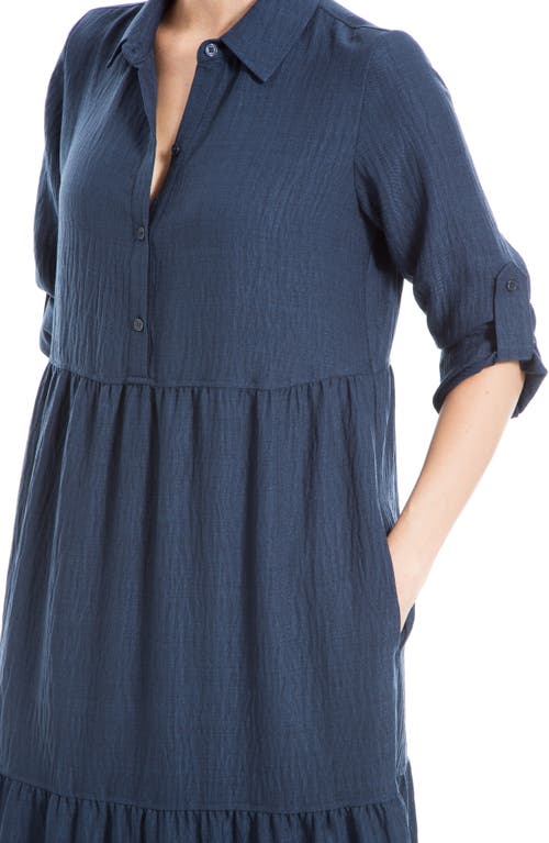 Max Studio London Tiered Long Sleeve Gauze Shirtdress In Heather Navy