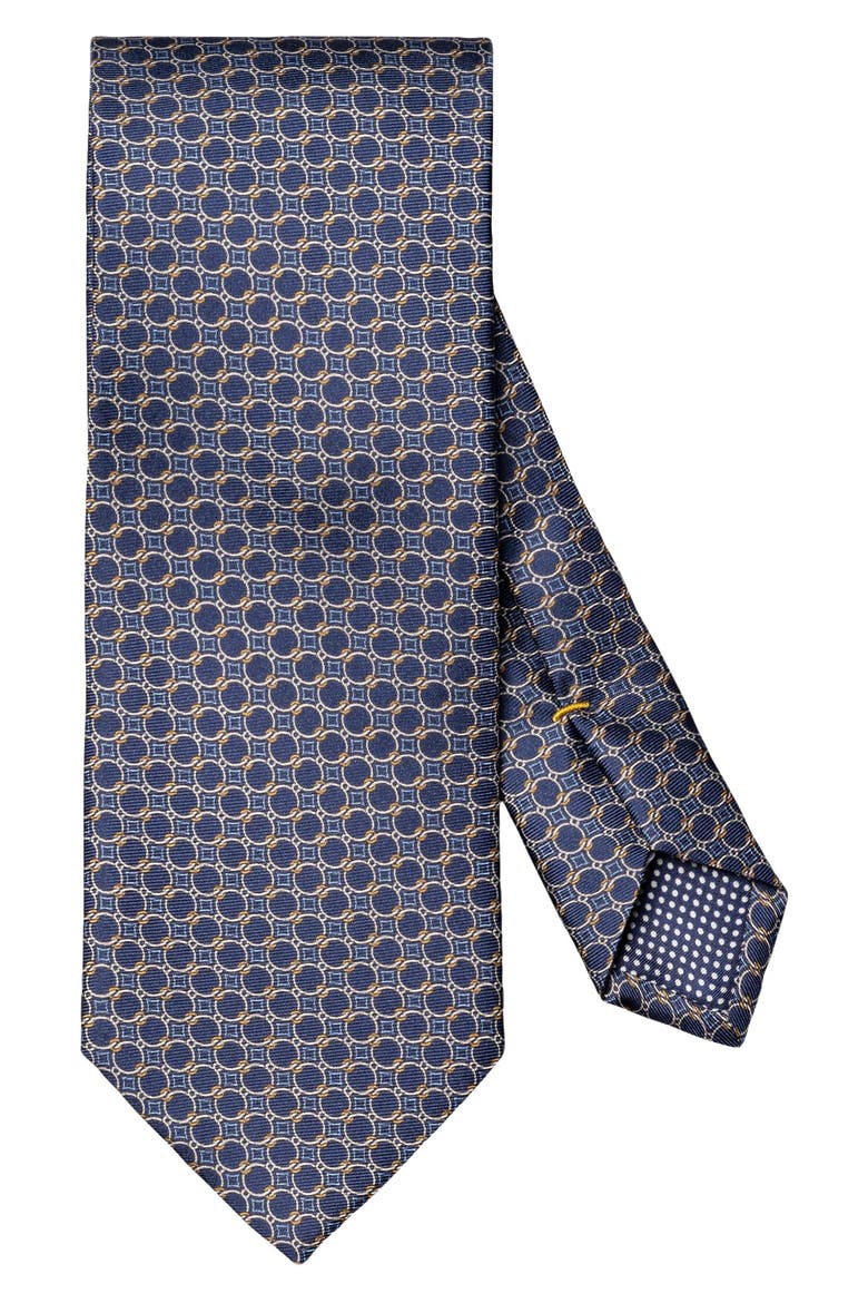 Interlock Print Silk Tie, Main, color, DARK BLUE