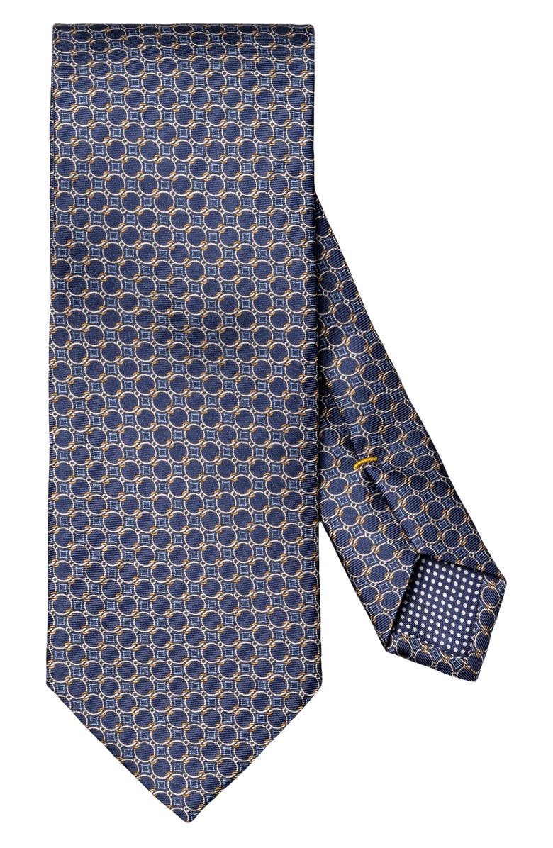 Eton Interlock Print Silk Tie, Main, color, Dark Blue
