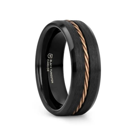 ADELARD Braided Cable Tungsten Wedding Band Brushed Center with Polished Beveled Edges