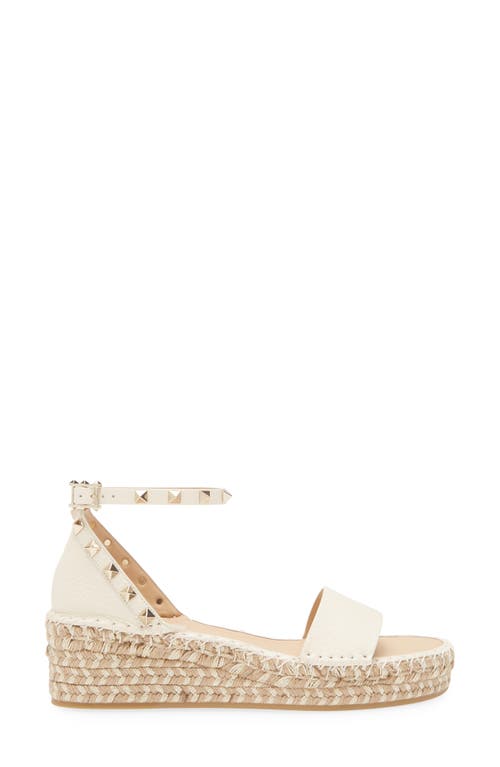 Valentino Rockstud 55 Grainy Leather Platform Sandal In Neutral