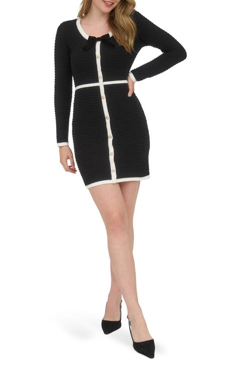 Bow Long Sleeve Sweater Dress