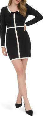 AUGUST SKY Bow Long Sleeve Sweater Dress