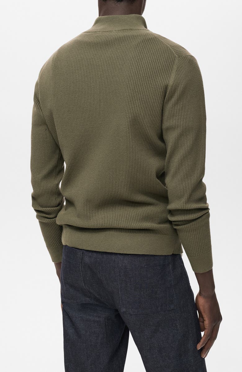 MANGO Rib Quarter Zip Sweater, Alternate, color, Olive Green