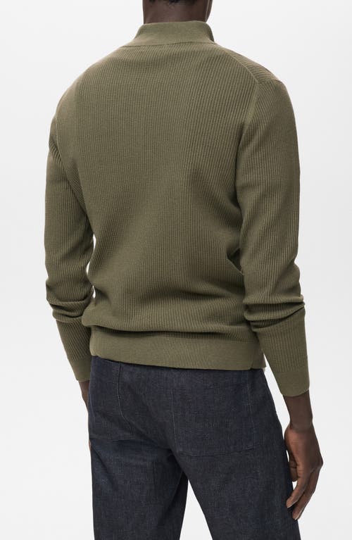 Mango Rib Quarter Zip Sweater In Green