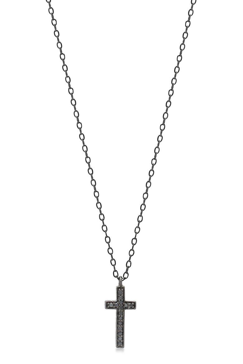 Black Rhodium Plate Sterling Silver Brown Diamond Cross Pendant Necklace - 0.08 ctw., Main, color, SILVER