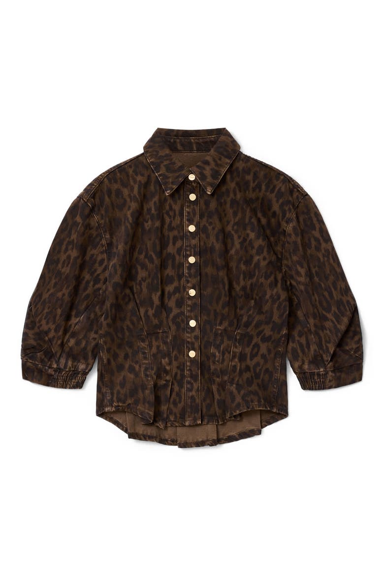 Nancy Bishop Sleeve Denim Top, Alternate, color, LEOPARD BROWN