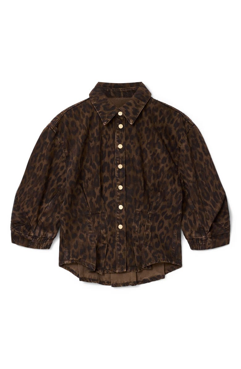 AllSaints Nancy Bishop Sleeve Denim Top, Alternate, color, Leopard Brown