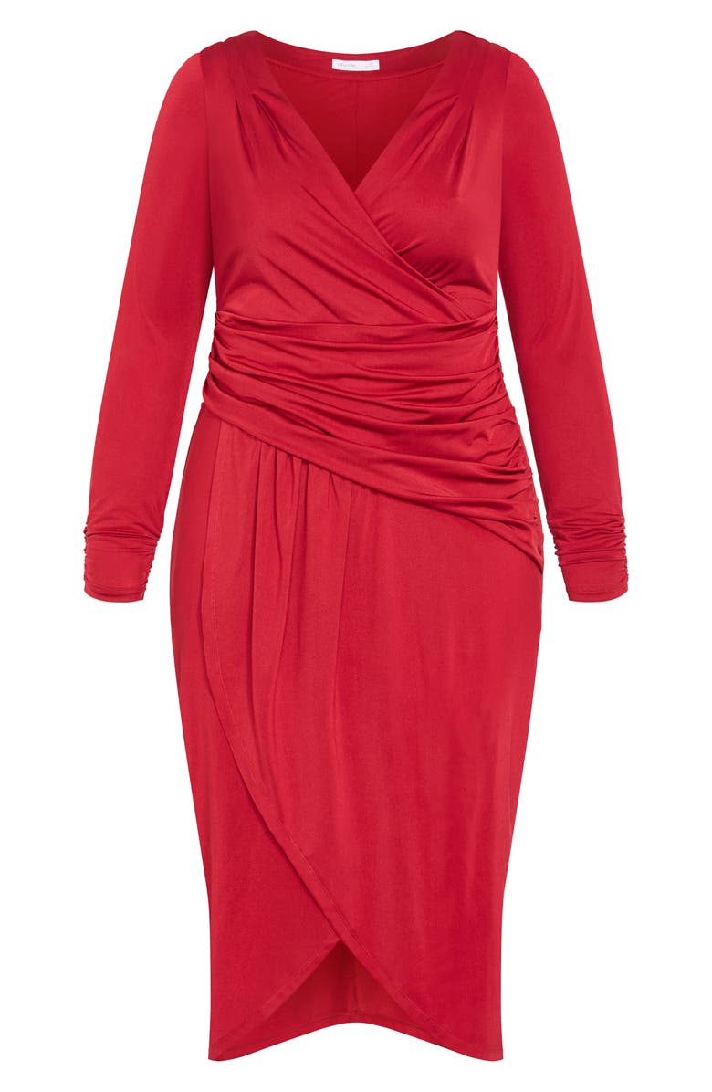 City Chic Marissa Ruched Long Sleeve Midi Dress, Alternate, color, Cherry