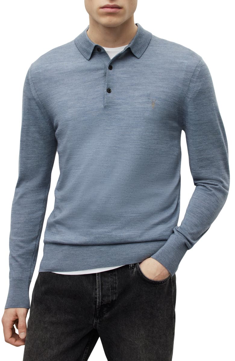 AllSaints Mode Long Sleeve Merino Wool Polo, Main, color, 