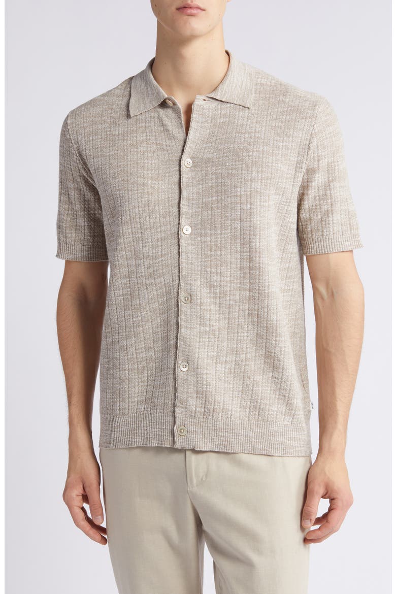 Nolan 6577 Knit Short Sleeve Button-Up Shirt, Main, color, GREIGE