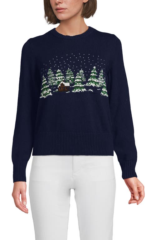 Lands' End Plus Size Drifter Modern Jacquard Crew Neck Sweater In Blue