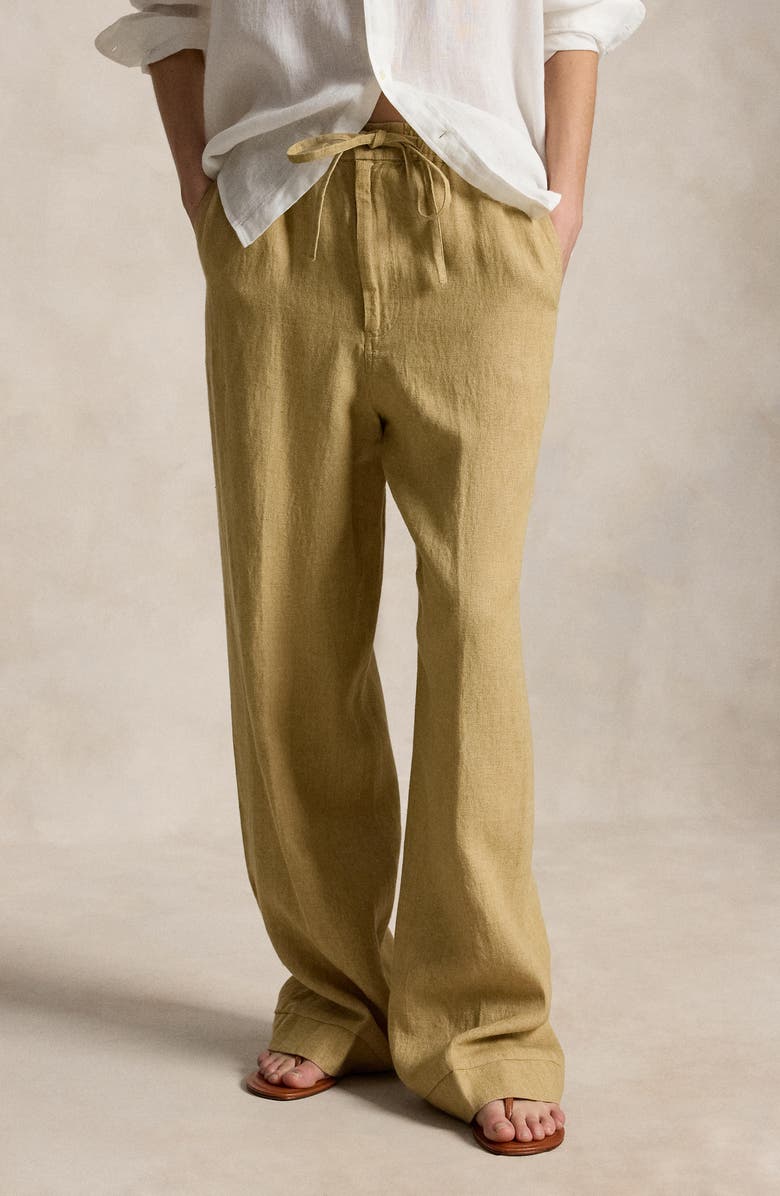 Polo Ralph Lauren Linen Drawstring Pants, Alternate, color, Classic Camel