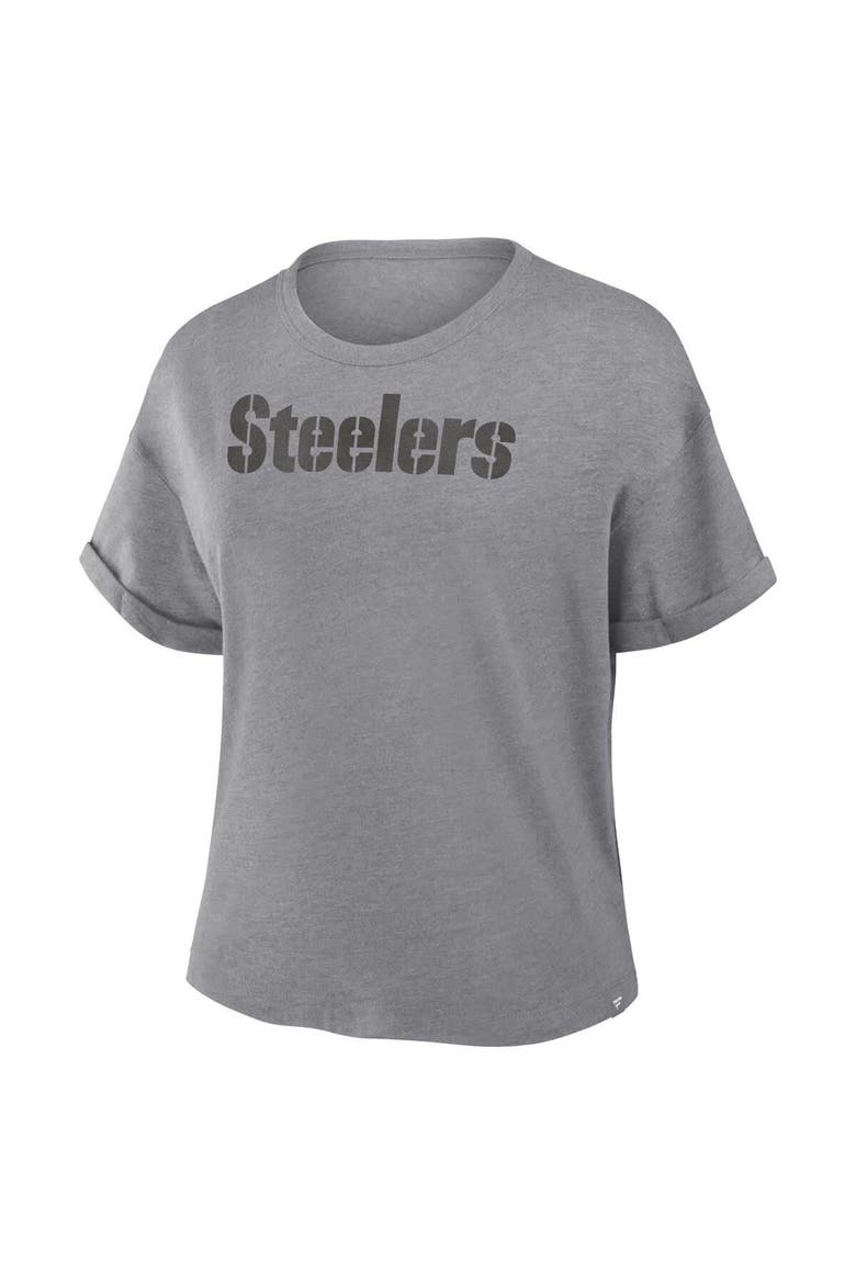Women's Fanatics Heather Gray Pittsburgh Steelers Swing Pass Tri-Blend Boxy T-Shirt, Alternate, color, Heather Gray