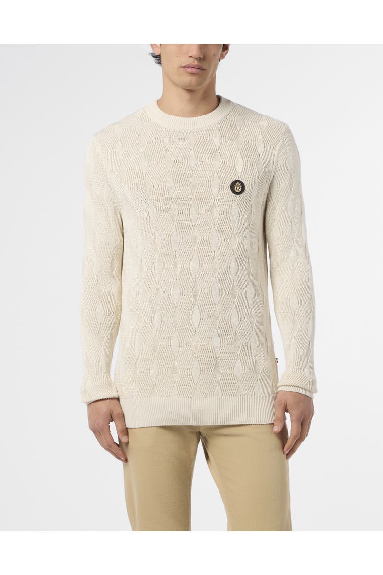 Wool Silk Roundneck Pullover Braids Men, Main, color, OffWhite
