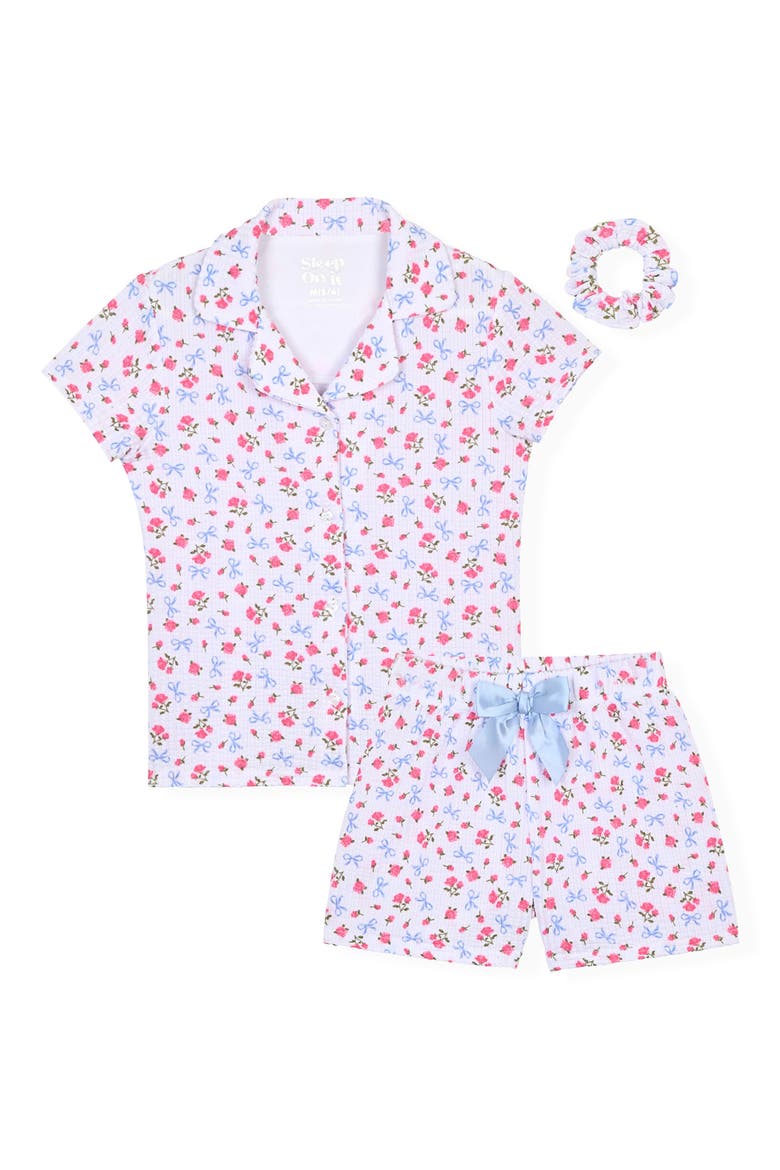 Two-Piece Coat Short Pajamas & Scrunchie Set, Main, color, BLUE