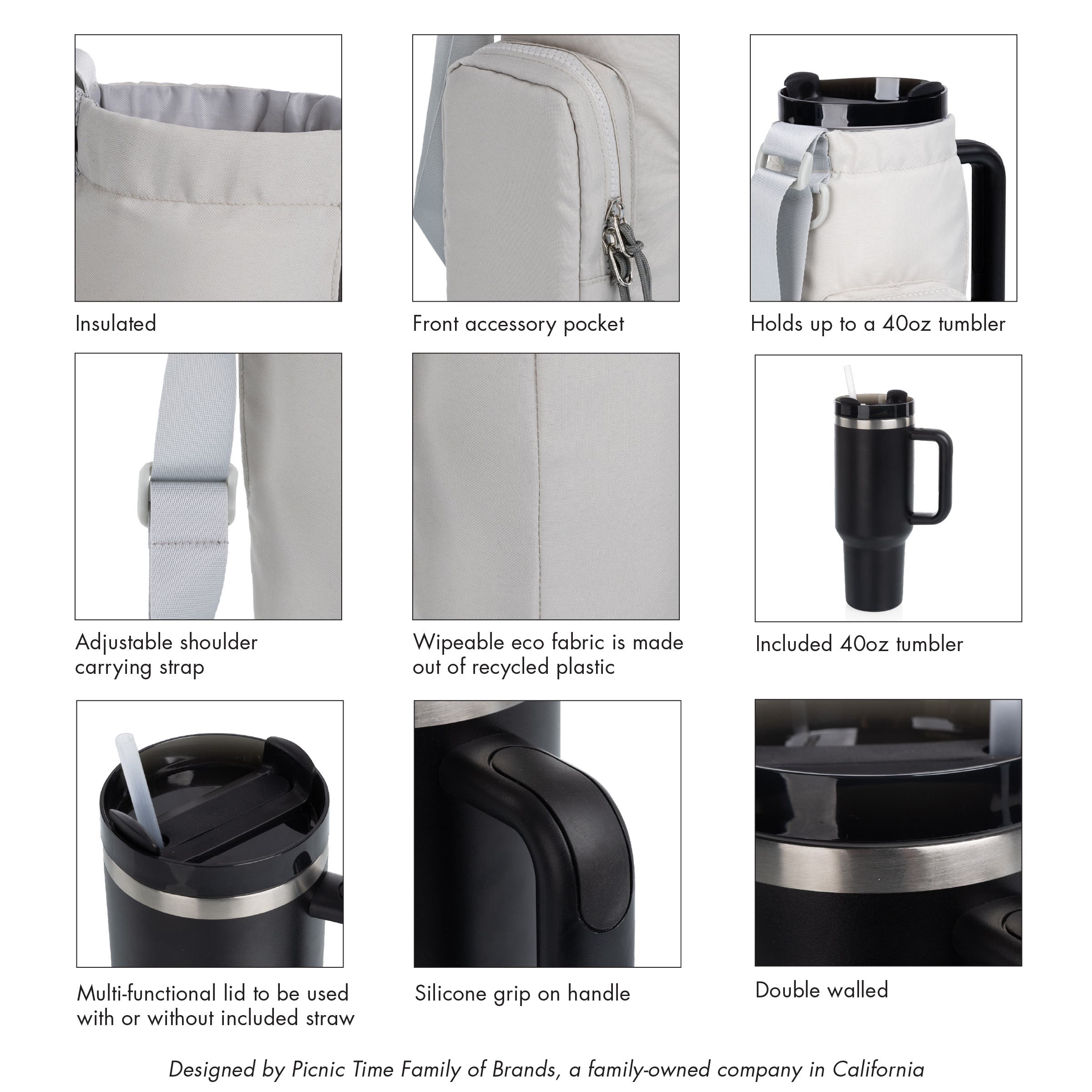 Eclipse Tumber Tote with 40oz Stainless Travel Mug, Alternate, color, Gray & Black