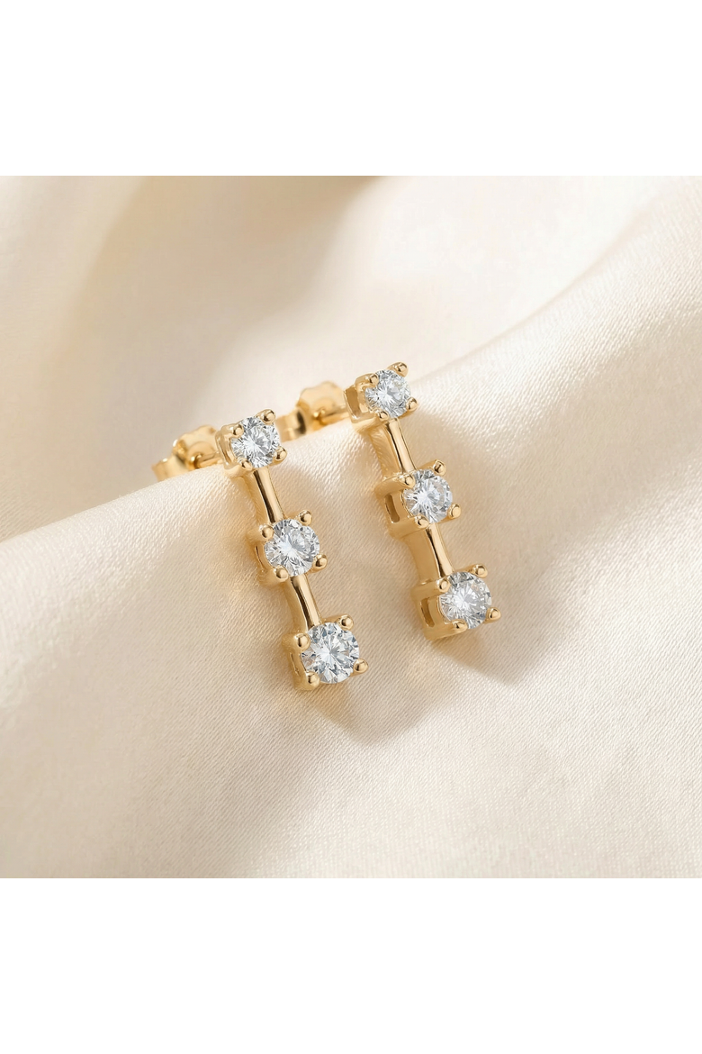 1Ct Three Stone Drop Earrings 10k Gold Lab Grown 5/8" Tall Push Back, Alternate, color, 10k White Gold