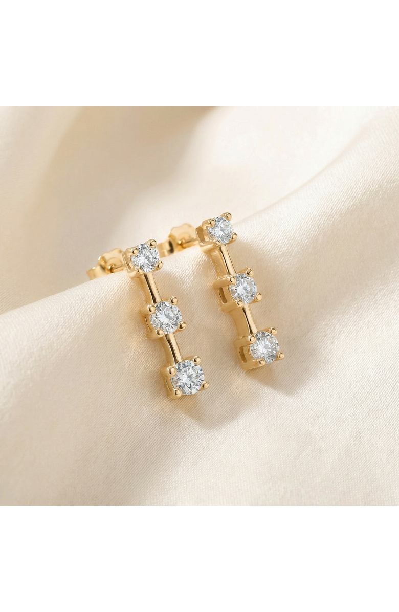 Bliss Diamond 1Ct Three Stone Drop Earrings 10k Gold Lab Grown 5/8" Tall Push Back, Alternate, color, 10K White Gold