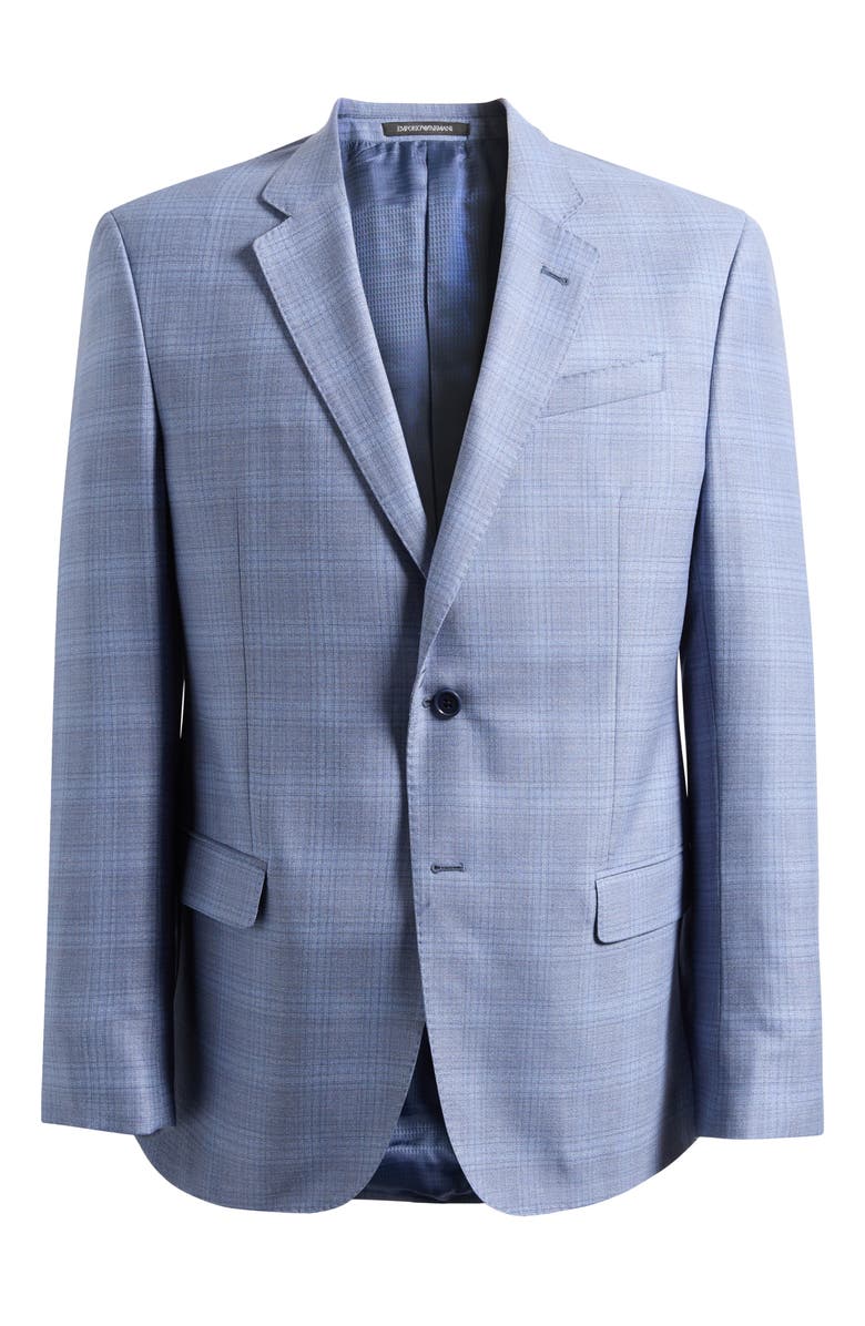 Emporio Armani Pale Blue Check Virgin Wool Sport Coat, Main, color, Light Blue