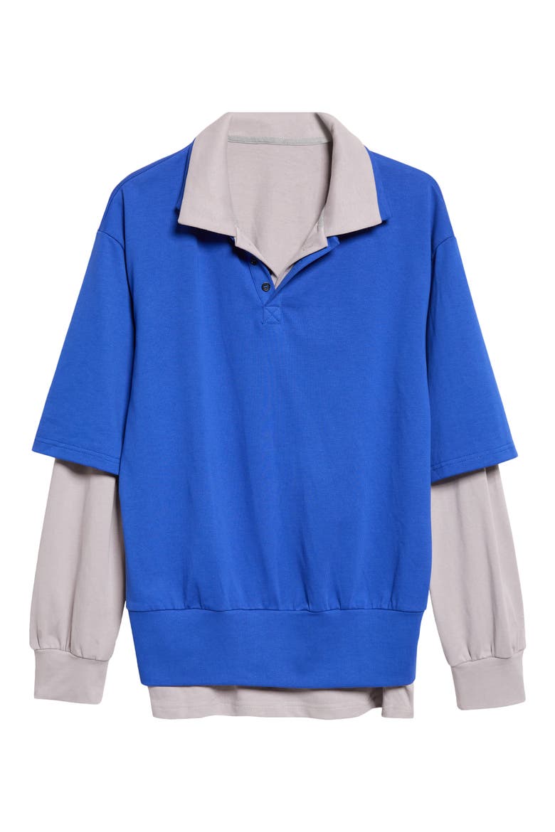 Double Layer Long Sleeve Polo, Main, color, BLUE/ GREY