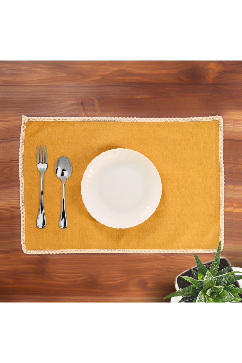 Cotton Crochet Placemats, Main, color, Mustard & Off White