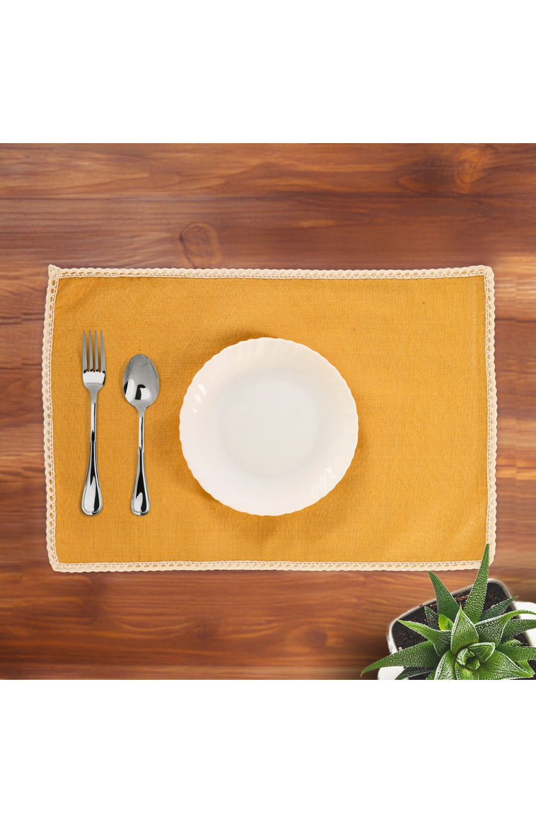 Mela Artisans Cotton Crochet Placemats, Main, color, Mustard & Off White