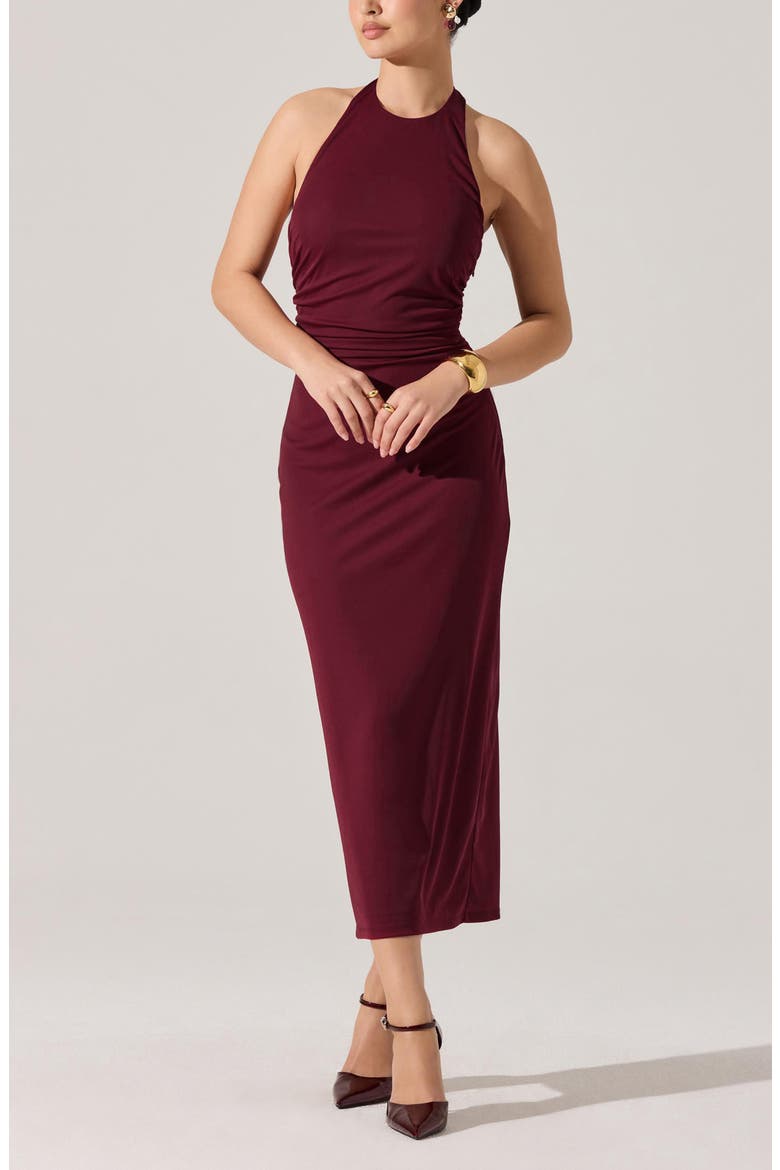 Zaira Halter Midi Dress, Alternate, color, WINE