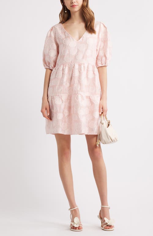Chelsea28 Puff Sleeve Jacquard Tiered Minidress In Pink