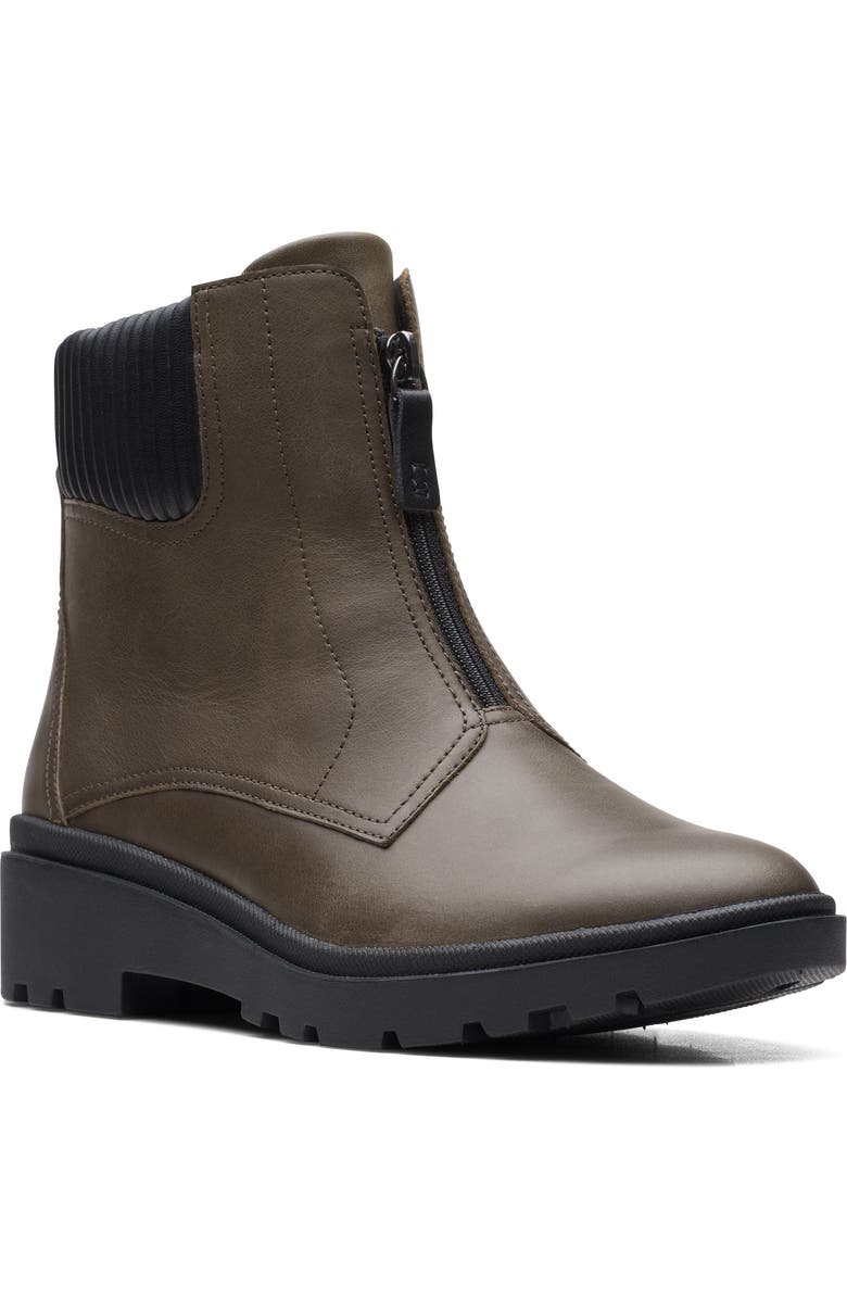 Clarks<sup>®</sup> Calla Zip Waterproof Boot, Main, color, Dark Olive Leather