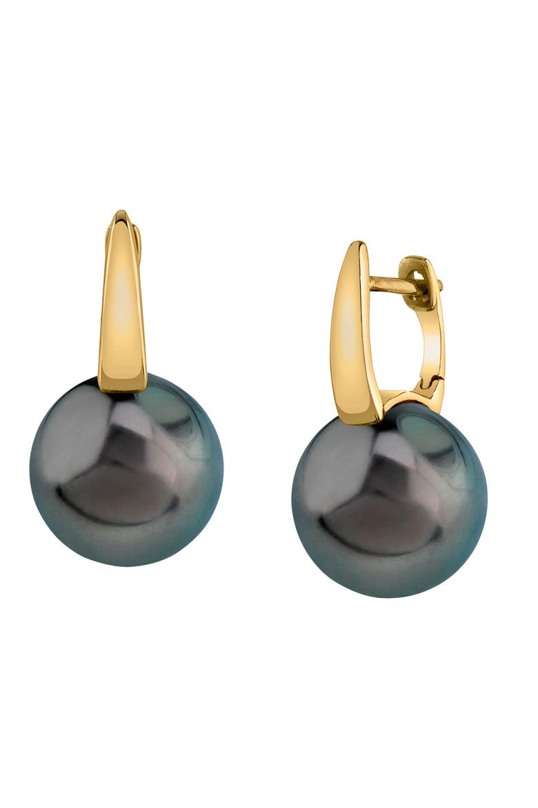Tahitian South Sea Pearl Huggie Emily Earrings, Main, color, Yellow Gold