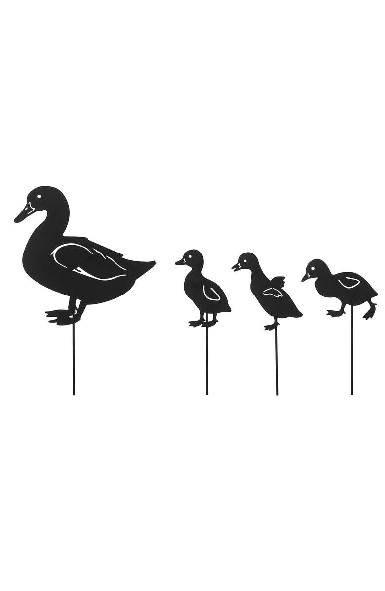 Glitzhome 18"H Multi-functional 2-in-1 Set of 4 Black Metal Duck Silhouette Picks Wall Decor, Main, color, Black