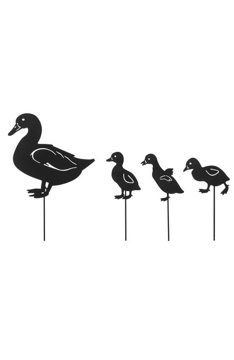 18"H Multi-functional 2-in-1 Set of 4 Black Metal Duck Silhouette Picks Wall Decor
