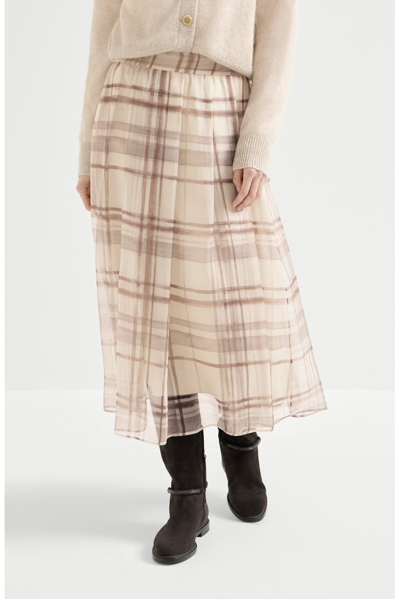 Macrocheck print pleated skirt, Main, color, White