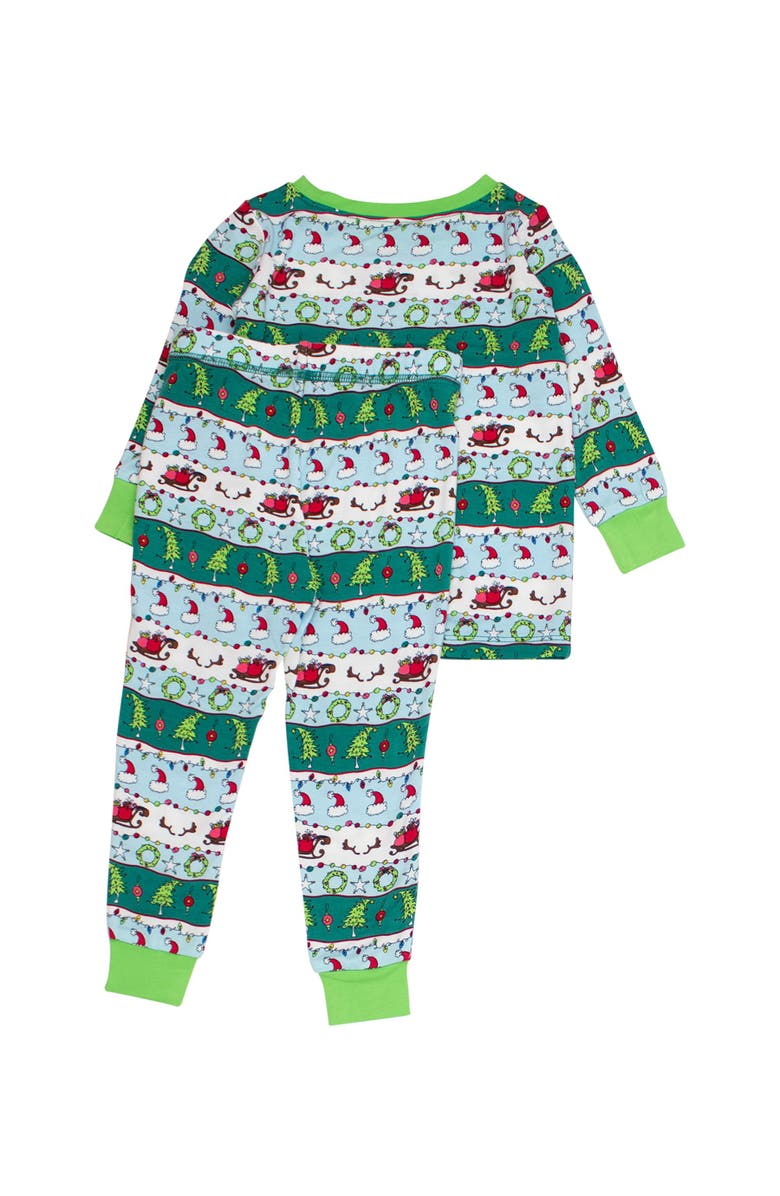 RuffleButts Gender Inclusive SoftSnooze Toddler Long Sleeve Pajama Set, Alternate, color, Festive Fair Isle