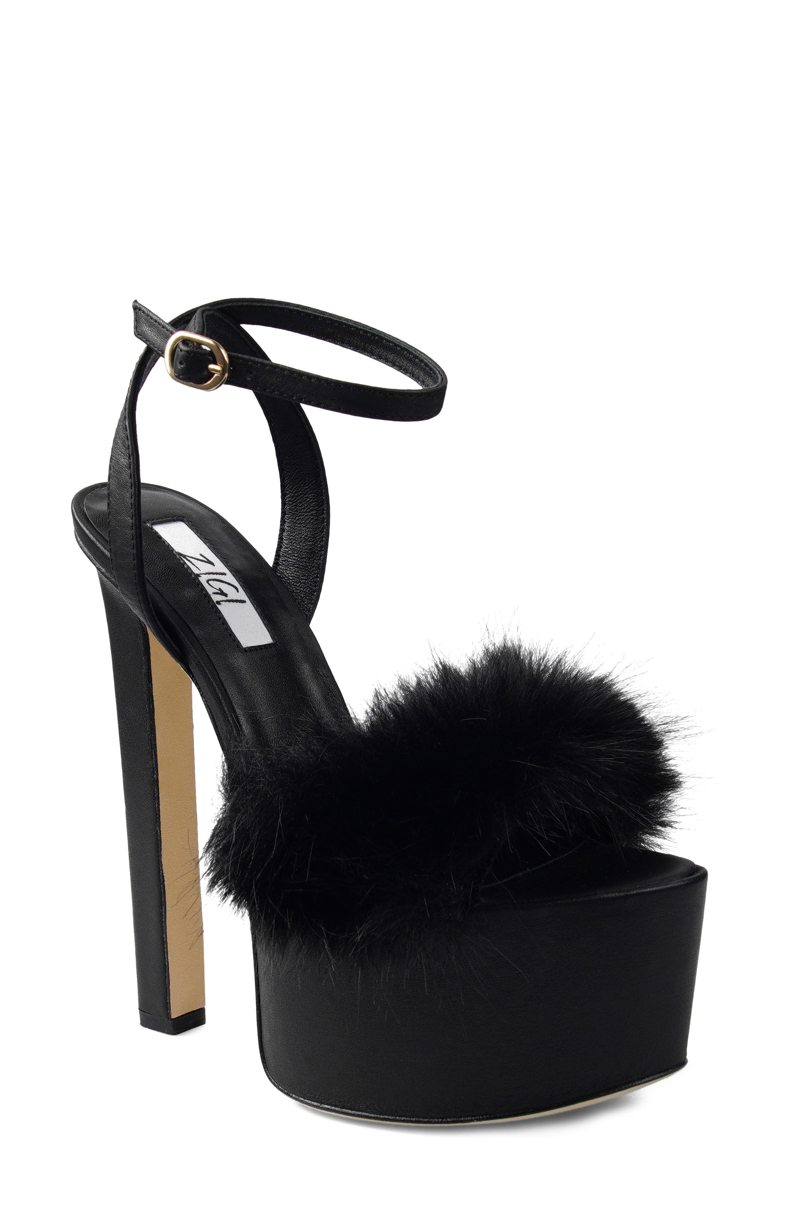 Travvy Faux Fur Platform Sandal, Main, color, BLACK