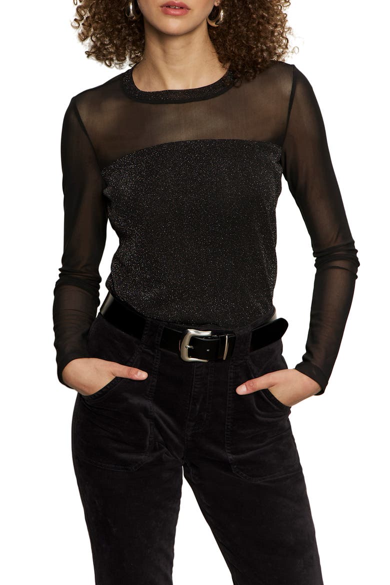 Sparkle Mesh Tee, Alternate, color, BLACK