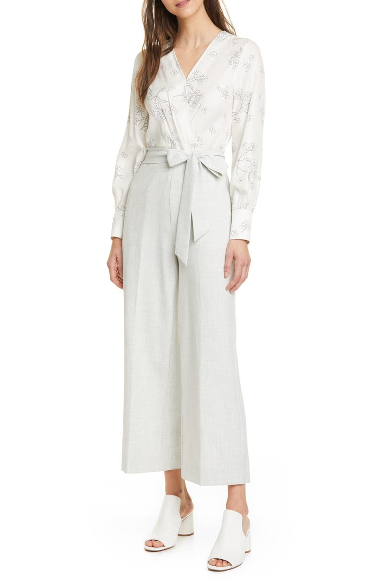 Floral Mixed Media Jumpsuit, Main, color, SNOW COMBO