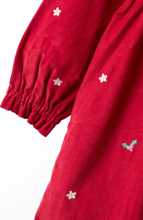 Jojo Maman Bébé Jojo Maman Bebe Kids' Holiday Embroidered Long Sleeve Peter Pan Collar Dress In Red