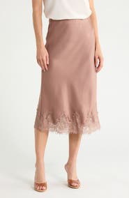 Renee C Lace Hem Satin Midi Skirt