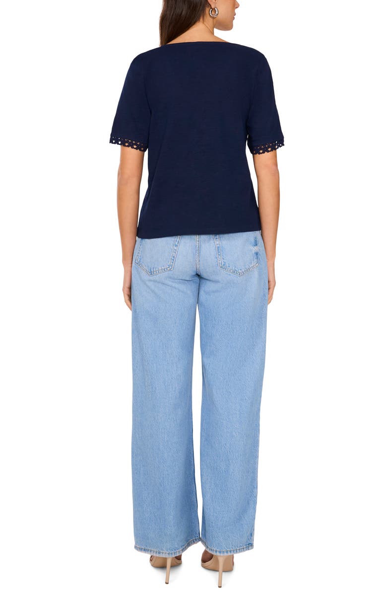 Two by Vince Camuto Lace Trim V-Neck Cotton T-Shirt, Alternate, color, Classic Navy