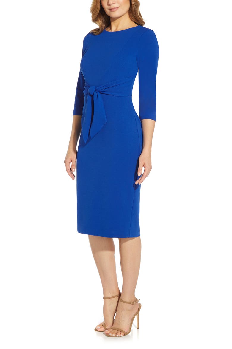 Tie Waist Crepe Sheath Dress, Alternate, color, VIOLET COBALT